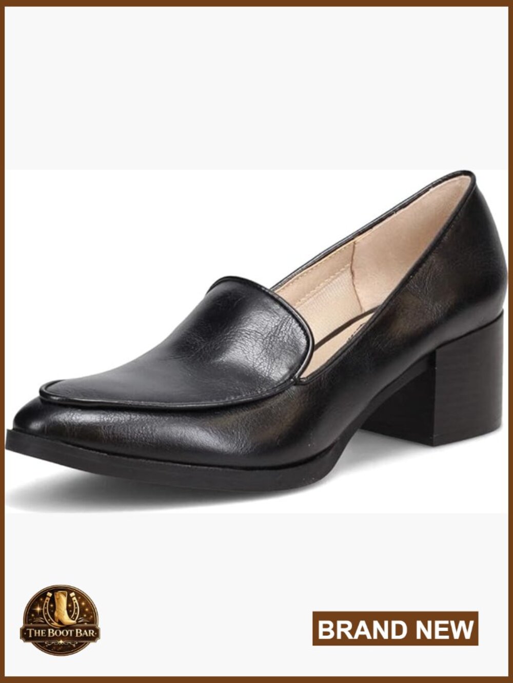 Faux Leather Slip-On Loafer with Block Heel and Cushioned Insole